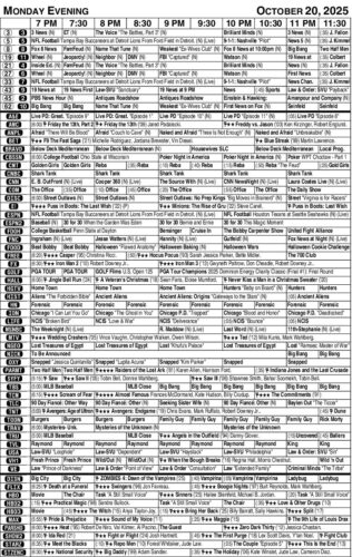 TV listing: Monday, October 20, 2025